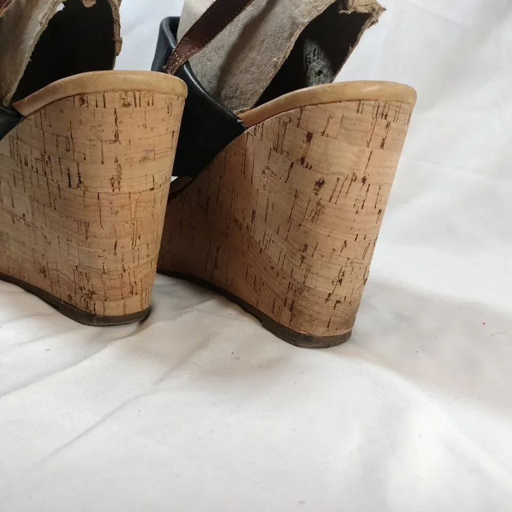 Corso Como Two-Tone Black and Brown Leather Cork‎ Wedges 9.5 - Worn Once!
